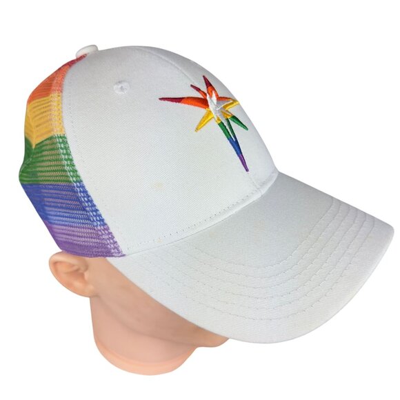 Melonwear Rainbow Mesh Trucker Hat LGBTQIA Pride Embroidered Star Snapback - Picture 3 of 14